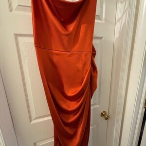 SHEIN Satin Ruched Dress in Orange